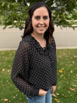 Dorrie Dots | Ruffle-Neck Blouse in Black