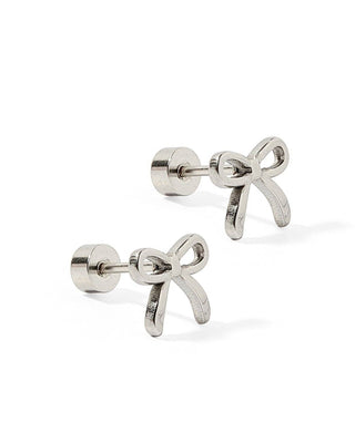 Sadie Bow Screwback Stud Earrings – 12mm Silver Tone