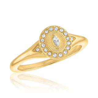Marquise Halo Sunburst Gold Ring