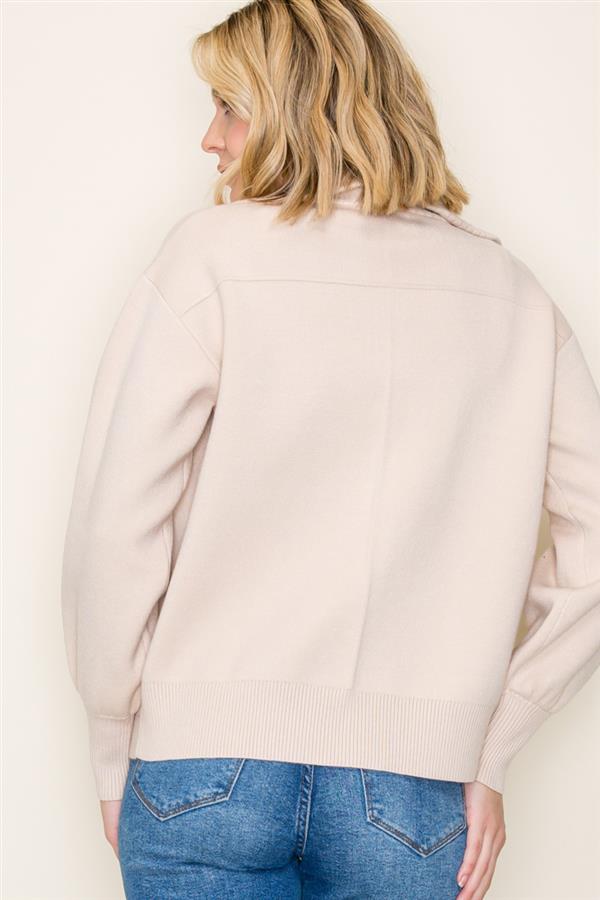 Solid Color Collared Sweater Jacket