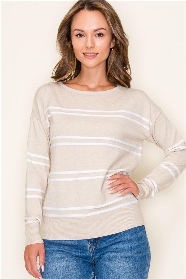 Taupe Long Sleeve Striped Sweater