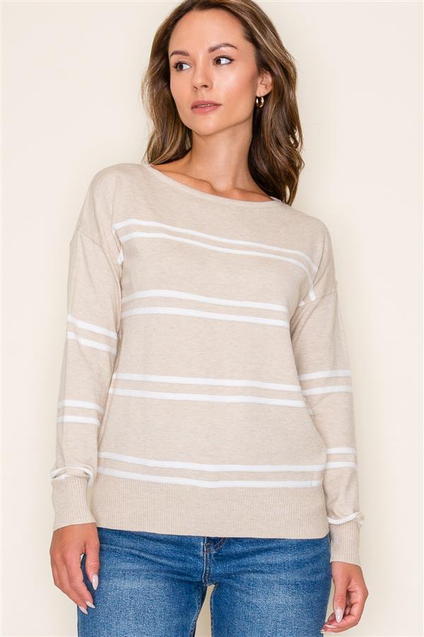 Taupe Long Sleeve Striped Sweater