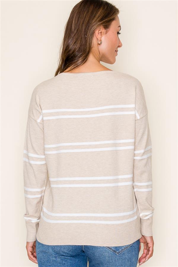 Taupe Long Sleeve Striped Sweater