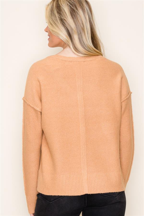 V-Neck Raw Edge Seam Detail Sweater