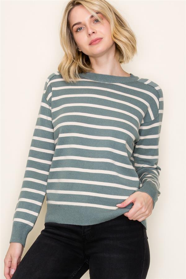 Striped Raglan Long Sleeve Sweater