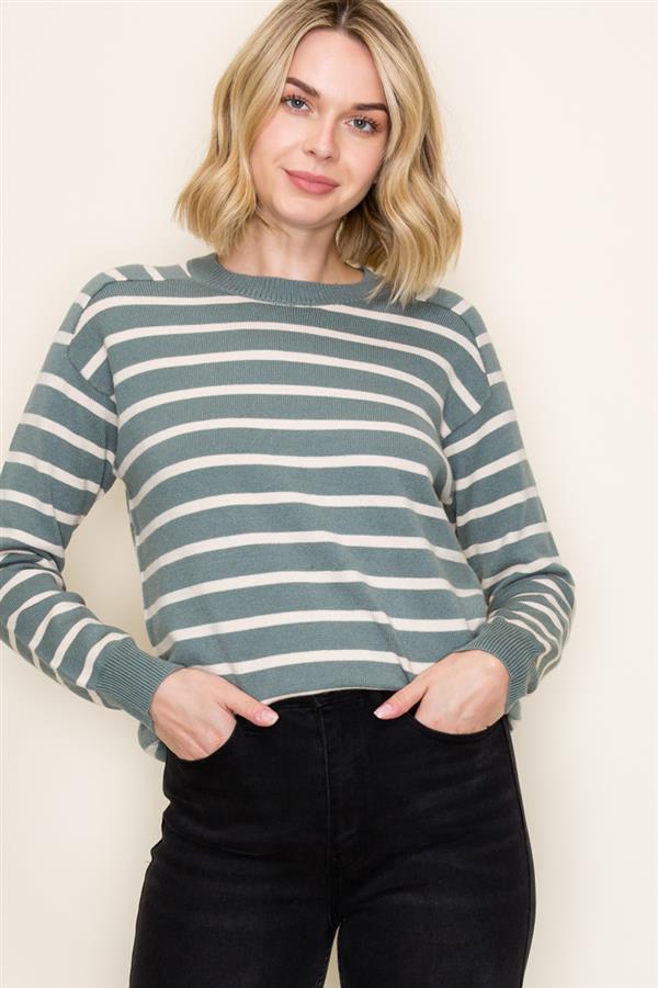 Striped Raglan Long Sleeve Sweater