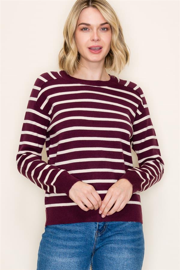 Striped Raglan Long Sleeve Sweater