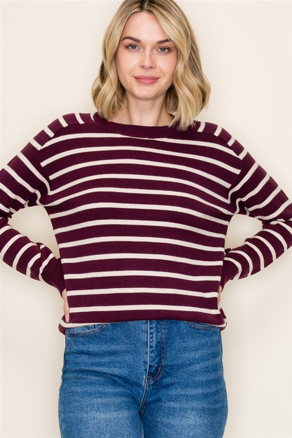 Striped Raglan Long Sleeve Sweater