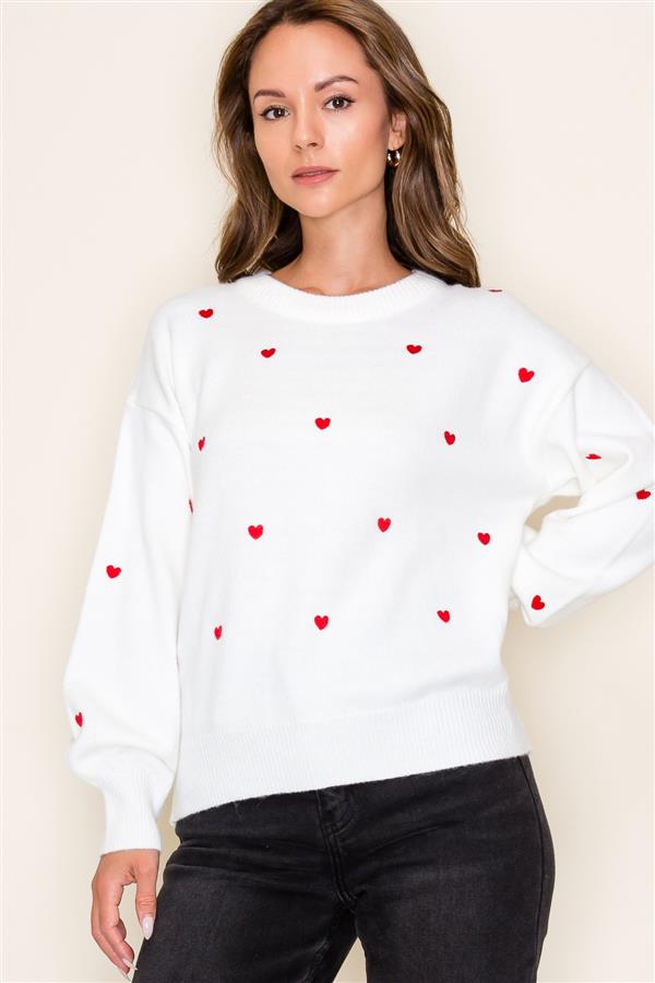 Heart Embroidered Pullover Sweater