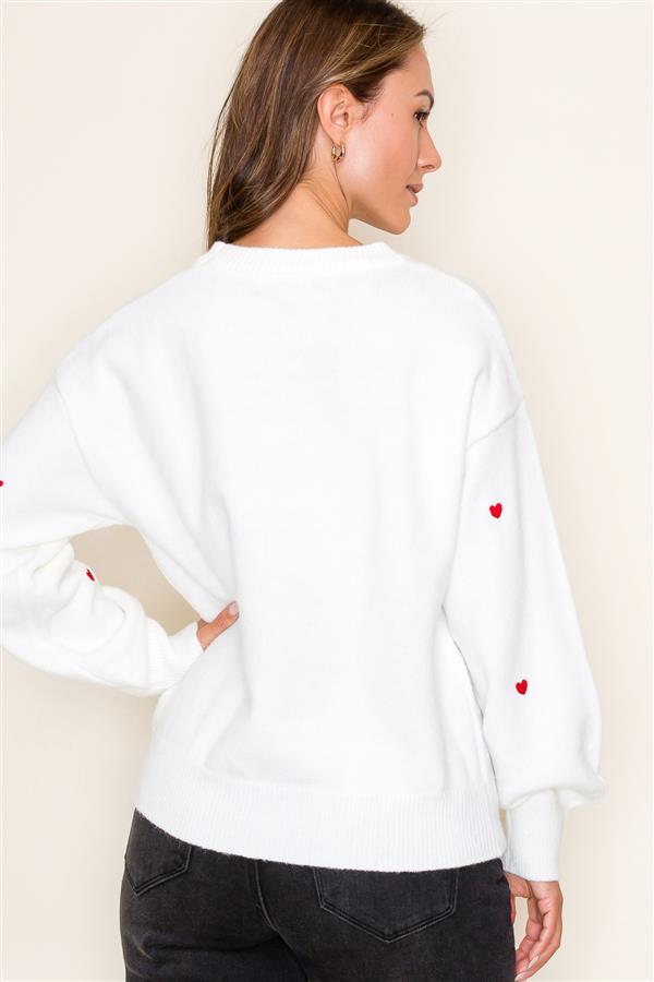 Heart Embroidered Pullover Sweater