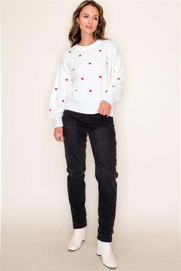 Heart Embroidered Pullover Sweater