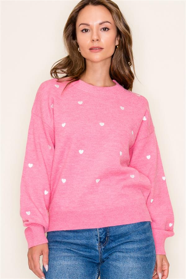 Heart Embroidered Pullover Sweater