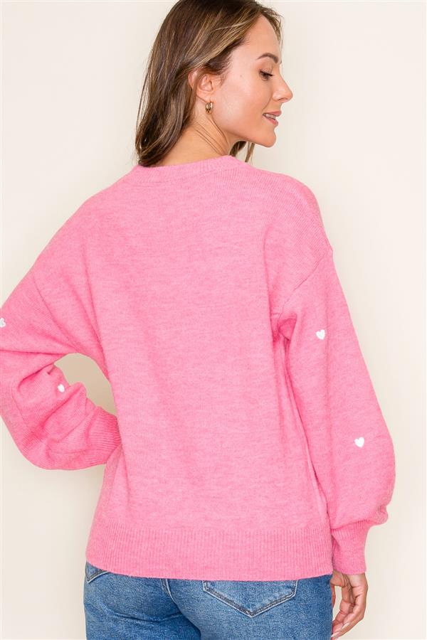 Heart Embroidered Pullover Sweater