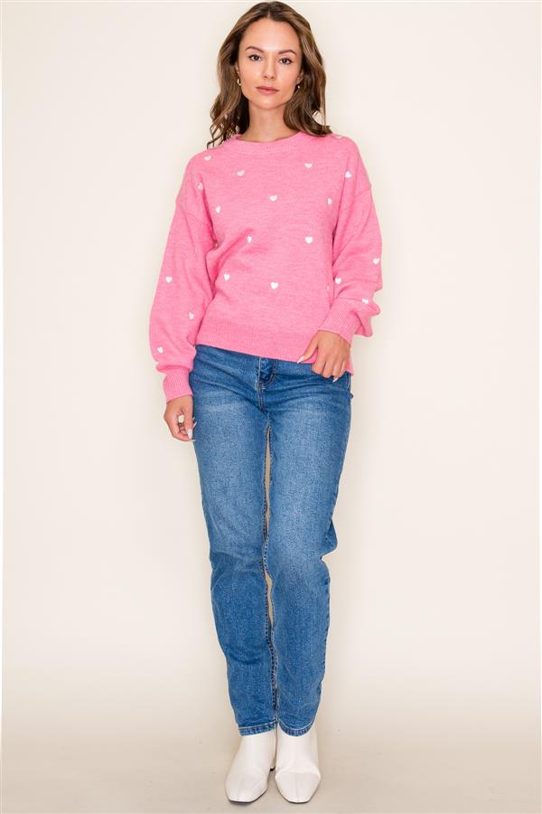 Heart Embroidered Pullover Sweater