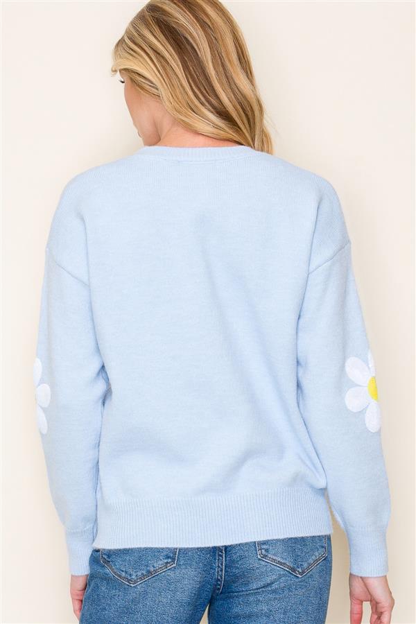 Long Sleeve Crew Neck Flower Sweater