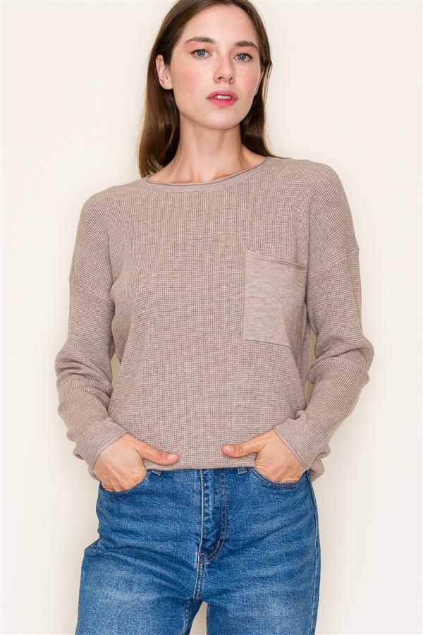 Long Sleeve Textured Crew Neck Top