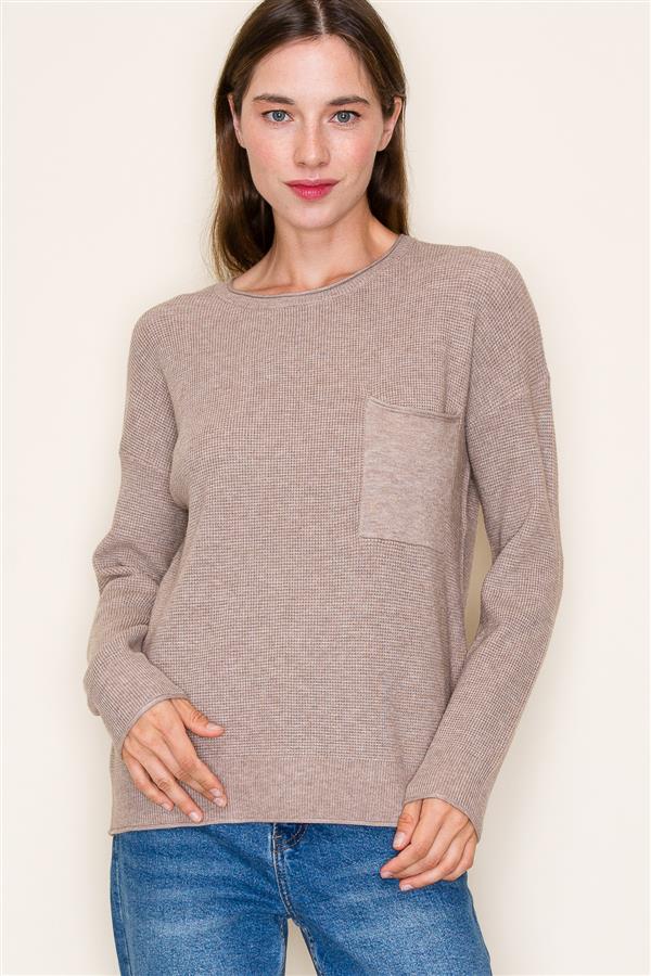 Long Sleeve Textured Crew Neck Top