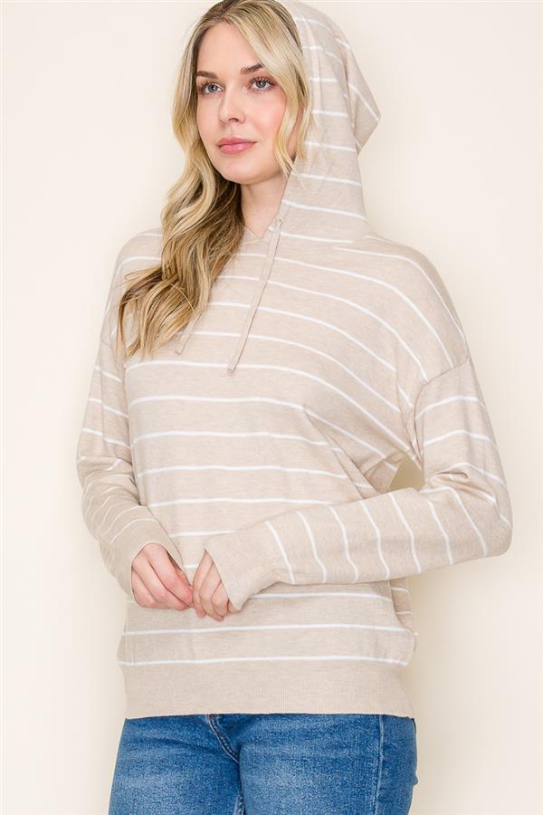 Striped Pullover Hooded Sweater