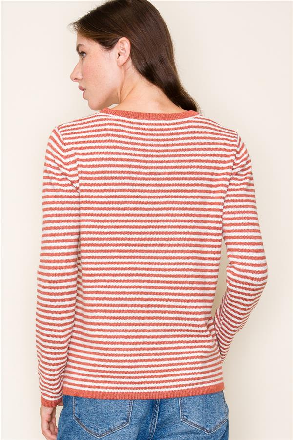 Rust Colored Striped Crew Neck Sweater