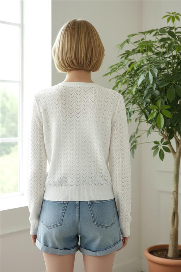 Pointelle V-Neck Lightweight Cardigan