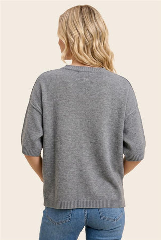 Women's Raw Edge Crew Neck Half-Sleeve Sweater
