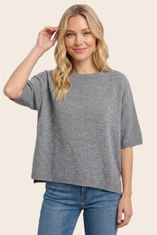 Women's Raw Edge Crew Neck Half-Sleeve Sweater