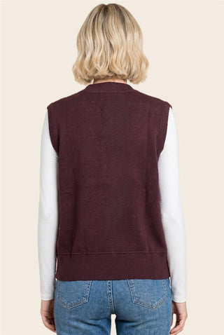 Women's Button-Front Ribbed Sweater Vest
