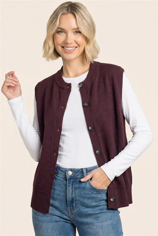 Women's Button-Front Ribbed Sweater Vest