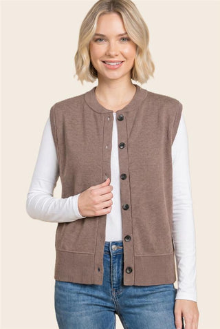 Women's Button-Front Ribbed Sweater Vest