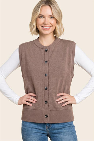 Women's Button-Front Ribbed Sweater Vest