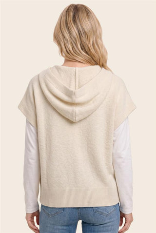 Women's Hooded Button-Front Sweater Vest with Pockets