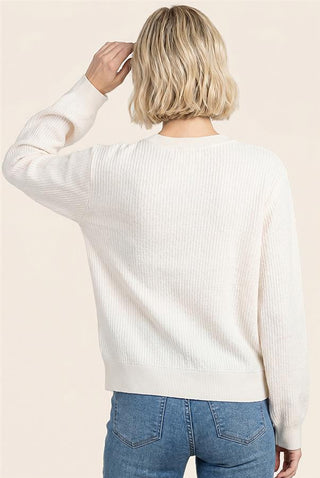 Women's Vertically Textured Balloon Sleeve Pullover Sweater
