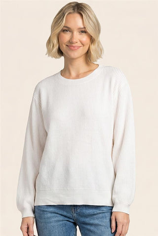 Women's Vertically Textured Balloon Sleeve Pullover Sweater