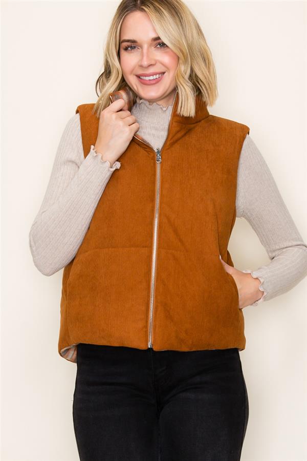 Corduroy & Plaid Reversible Puffer Vest