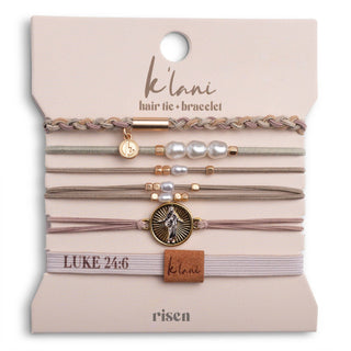 K'Lani Risen Warm Neutrals & Gold Christus Hair Tie Bracelet Set