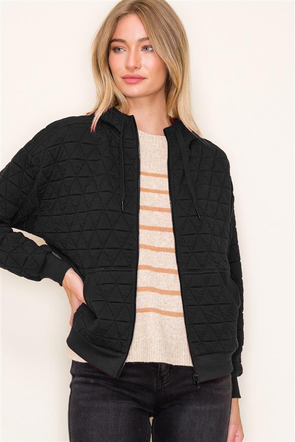 Quilted Solid Color Hooded Jacket