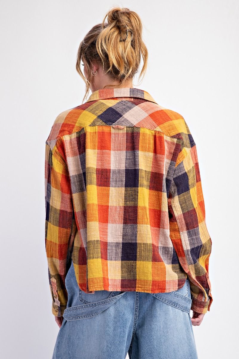 Plaid Washed Button Down Shirt