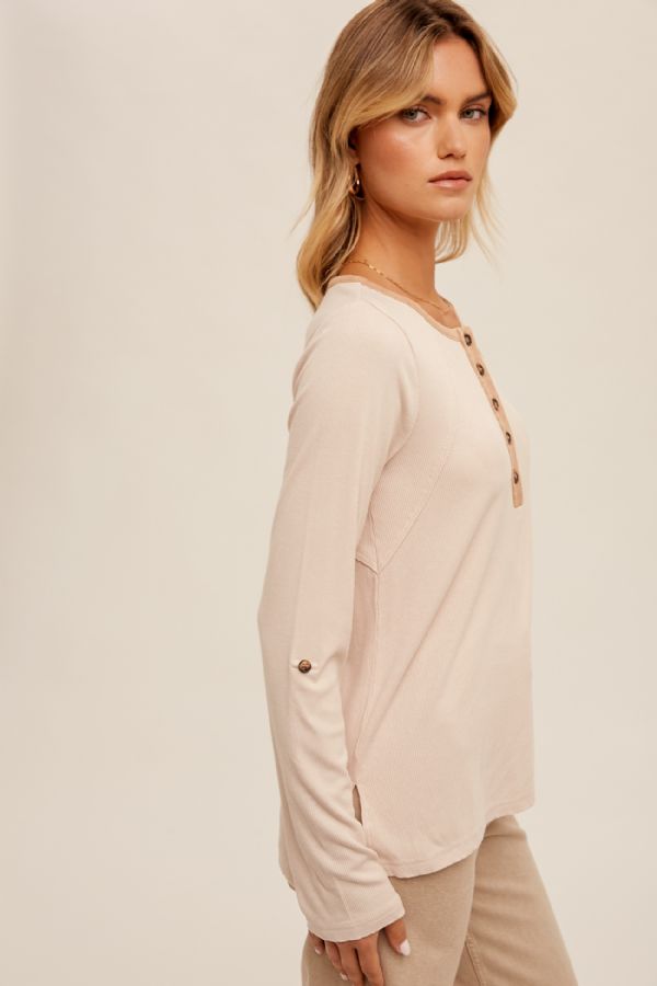 Snow Washed Roll Tab Sleeve Top