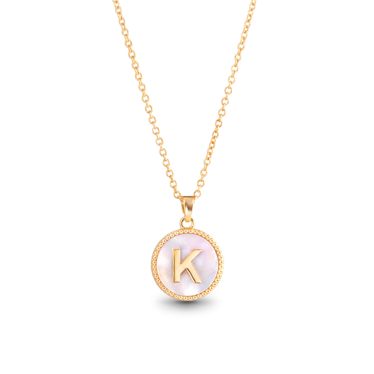 Gold Mother of Pearl Initial Necklace - K