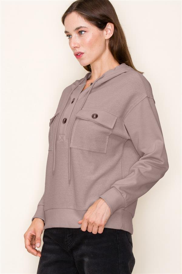 Hooded Button Down Pullover Top