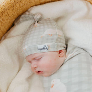 Baker Goose Print Top Knot Baby Hat