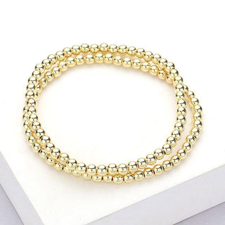 Waterproof Stainless-Steel 4mm Beaded Set of 2 Stretch Bracelets