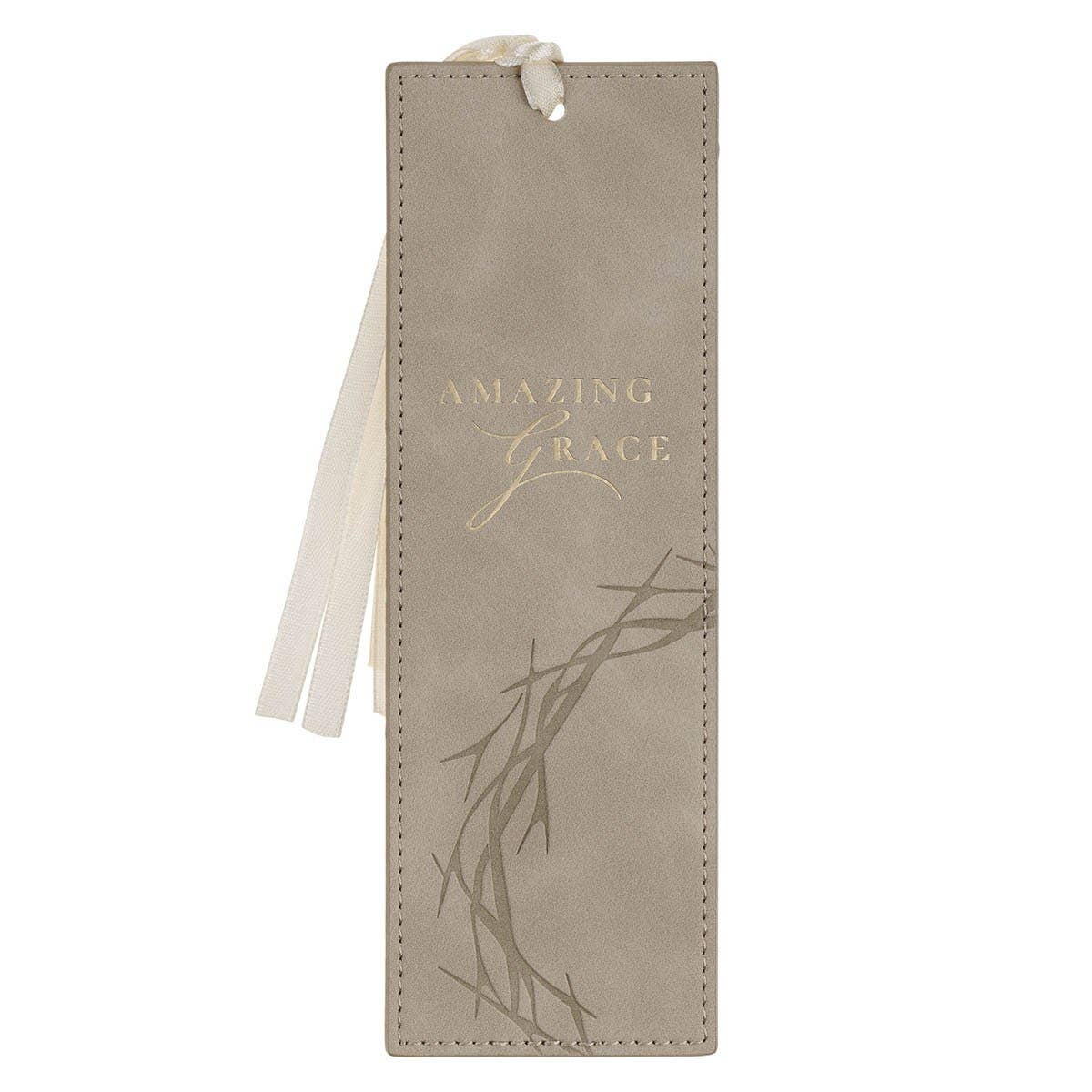 Bookmark Faux Leather Taupe Amazing Grace Isa. 53:5