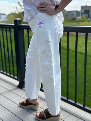 Risen Slouchy Barrel Floral Patch Pants FINAL SALE