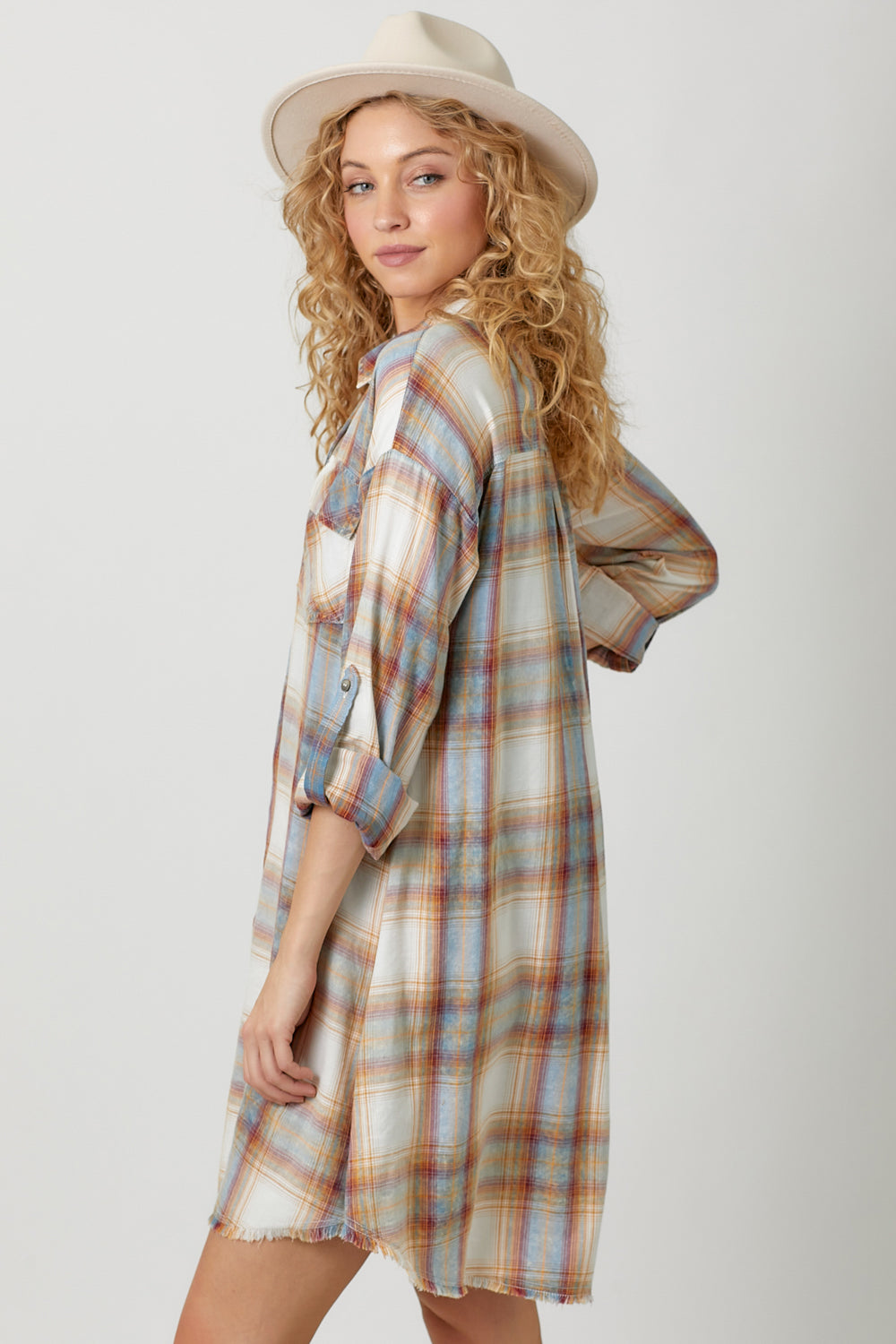 Mineral Washed Plaid Shirt Dress