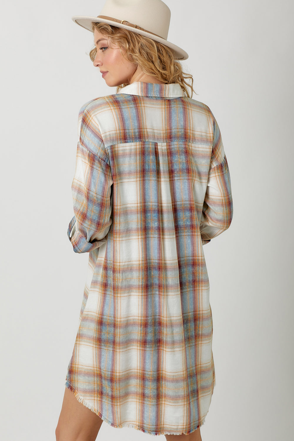 Mineral Washed Plaid Shirt Dress