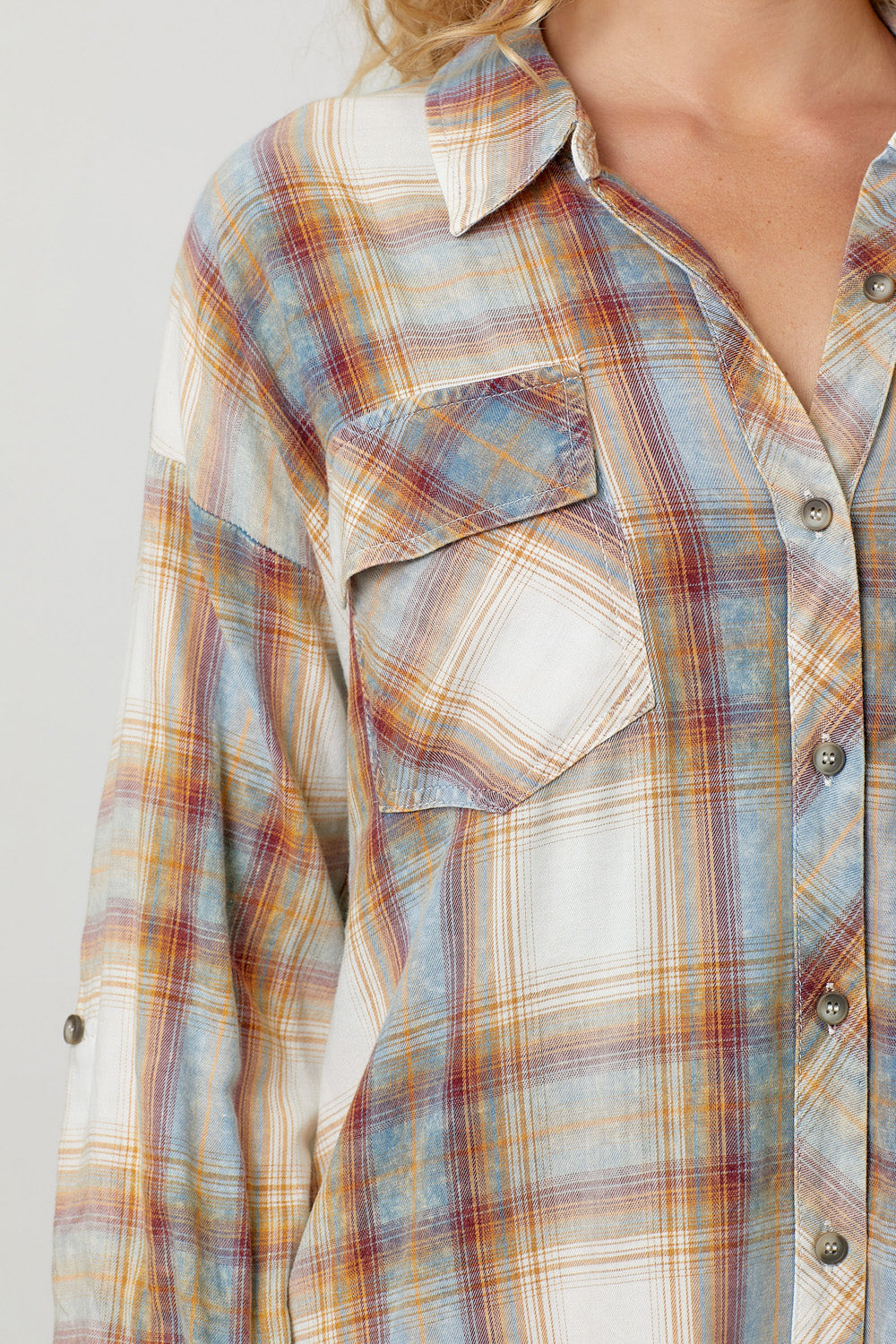 Mineral Washed Plaid Shirt Dress