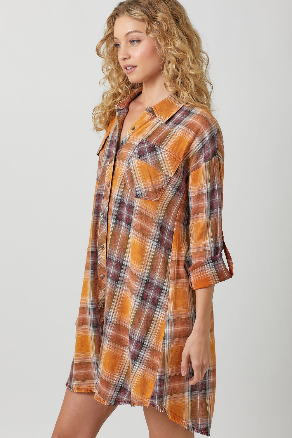 Mineral Washed Plaid Shirt Dress