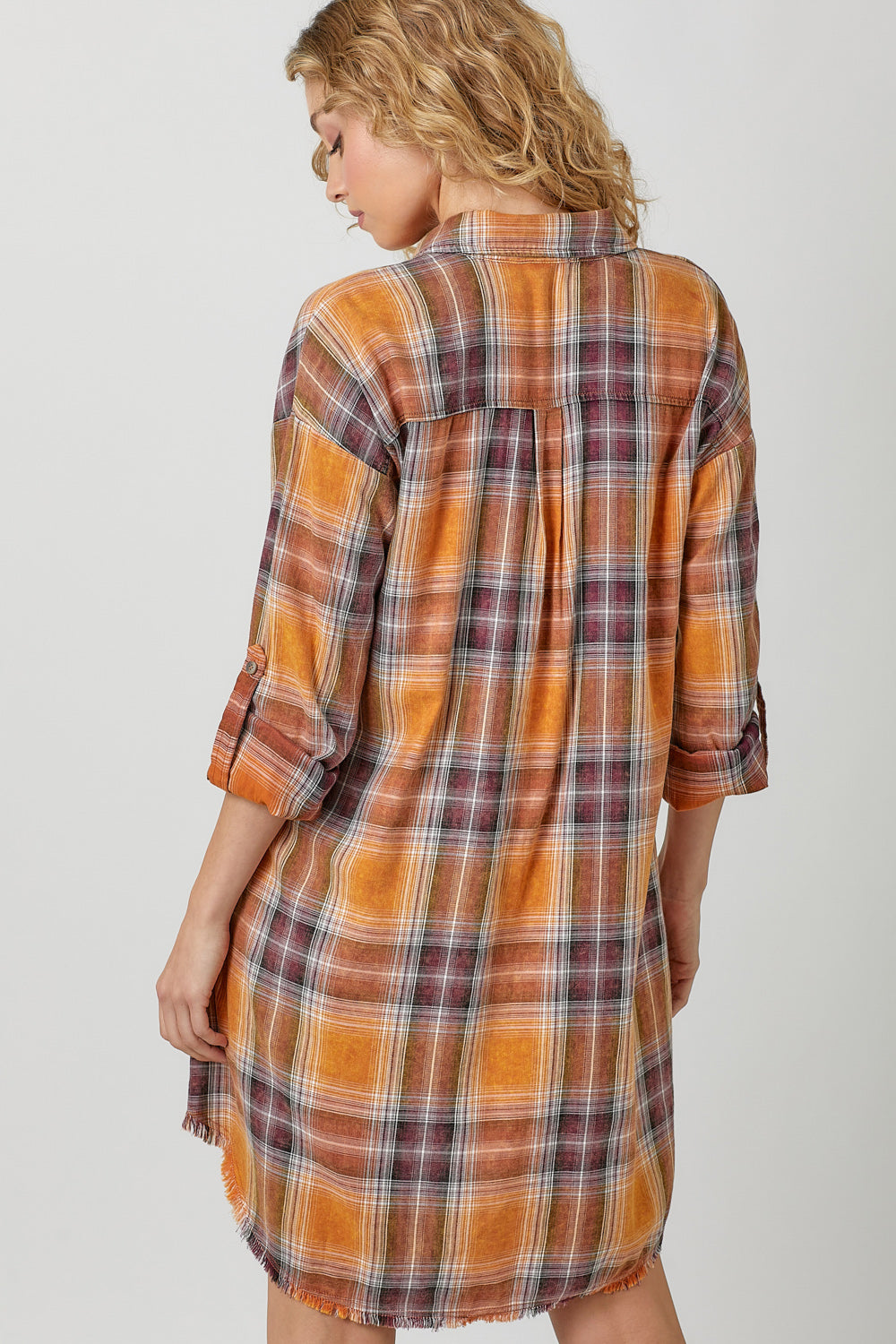 Mineral Washed Plaid Shirt Dress