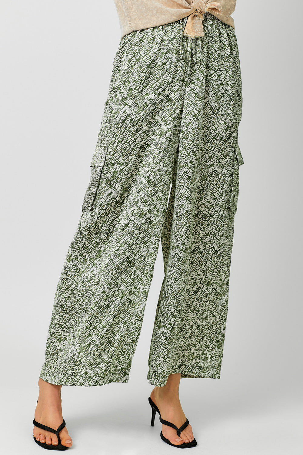 Satin Printed Wide Leg Cargo Pants FINAL SALE